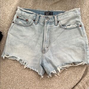 Abercrombie & Fitch Blue Jean Shorts High-Waisted Frayed Hem